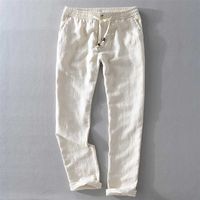 Wholesale 7409 Men Spring And Autumn Fashion Brand Japan Style Vintage Linen Solid Color Straight Pants Male Casual White Pants Trousers