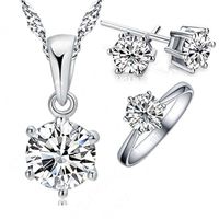 Wholesale Woman s Birthday Gift Wedding Jewelry Set Fashion Sterling Silver Crystal Necklace Ring Earring