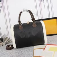 Wholesale 3A shoulder crossbody bag dinner handbags wool inlay grained black leather canvas flower embroidery applique pattern padlock M56966 Speedy Bandouliere L204