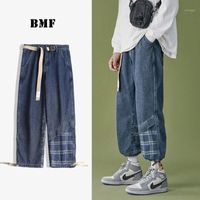 Wholesale Men s Jeans Korean Style Hip Hop Patchwork Plaid Kpop Couple Jogging Pants Streetwear Fashion Cargo Denim Joggers Men Clothing