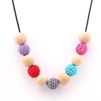 Wholesale Fashion DIY Wood Necklace With Colorful Crochet And Ball Faceted Beads Adjustable Cord Choker Bijoux cm Rope Chain Chains