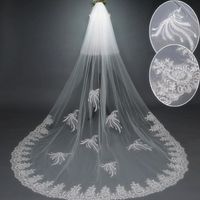 Wholesale Bridal Veils Designed Lace Cathedral Wedding With Comb Two Layer Blusher Face Appliques Pleats Veil