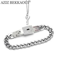 Wholesale Charm Bracelets AZIZ BEKKAOUI Customized Name Key Jewelry Lock Lover Wide Men Bracelet Figaro Chain Drop