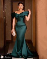 Wholesale 2021 Plus Size Arabic Aso Ebi Hunter Green Mermaid Prom Dresses Sweetheart Satin Sexy Evening Formal Party Second Reception Bridesmaid Gowns