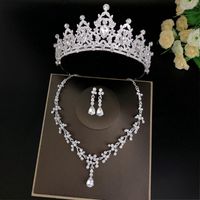Wholesale Earrings Necklace Luxury Silver Color Crystal Bridal Jewelry Sets Rhinestone Tiara Crown Earring Choker Wedding African Beads Set