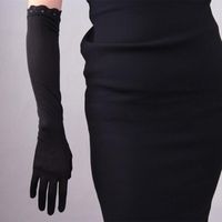 Wholesale Fingerless Gloves Natural Silk Elastic Sunscreen Beauty Long Women S Lace Side Black Touch Screen TB26