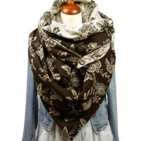 Wholesale Scarves Women Men Thicken Warm Triangle Scarf With Buckle Clip Butterfly Floral Print Neck Warmer Snood Winter Blanket Shawl