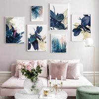 Wholesale Paintings Abstract Yellow Blue Red Leaf Posters Plant Canvas Painting Palm Leaves Print Pictures Poster For Living Room Home Decoration