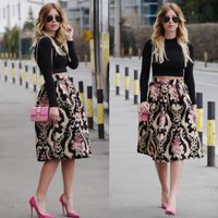 Wholesale Skirts Brand Sexy Women Retro Print Floral High Waist Pleated Party A Line Casual Midi Skater Skirt