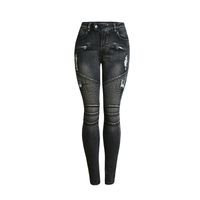 Wholesale New Black Motorcycle Biker Zip Jeans Women s Mid High Waist Stretch Denim Skinny Pants Motor Jeans for Women
