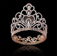 Wholesale Tall Huge Tiara Queen Crown Full Round Crown Wedding Bridal Hair Accessories Crystal Rhinestone Headdress Jewelry Headpiece Prom Head Piece