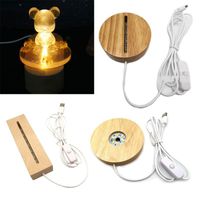 Wholesale Resin Art Wood LED Light Dispaly Base Crystal Glass Art Ornament LED Night Lamp Wooden Night Lighted Base Stand Crafts Handmade