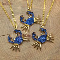 Wholesale Pendant Necklaces Crab Single Bail CZ Micro Pave Crystal Charm Jewelry Making Gold Electroplated Chains Necklace In Inch NM10389