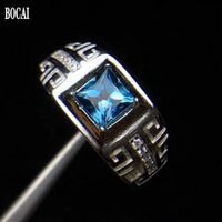 Wholesale 2021 New Real S925 Pure Sier Natural Blue Topaz Men s Classic Fashion Ring for Man A1ck