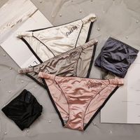 Wholesale Women s Panties Sexy Underpants For Women Glossy Panty Low Waist Solid Color Satin Fabric Briefs Embroidery Intimates Lingerie