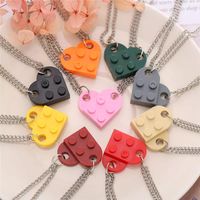 Wholesale Punk Heart shaped pendant necklaces Love for Couple Women Men Jigsaw Lego Friendship clavicle chain Simple and versatile Personality Valentine s Day Gift Jewelry