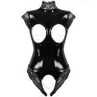 Wholesale 2022 New Sexy Set Erotic Fetish Body Suit Cupless Crotchless Teddy Lingerie Femme Black Lawbook Pvc Latex Catsuit Gothic Women Porn Costume Panties Skirts I44t