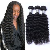 Wholesale 3 Bundles Deep Wave Brazilian Virgin Human Hair Extensions for Women Natural Color Non Remy inch