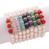 Wholesale 9Colors Fresh Water Pearl Opal Crystal Beaded Strands Stretchy Bracelets Fashion Jewelry BR06