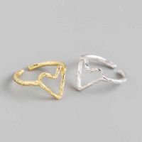 Wholesale Tyj0304 design sense geometric heart shape S925 Sterling Silver Handmade ins tin foil paper pattern peach opening ring female
