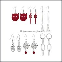 Wholesale Stud Earrings Jewelry Yamog Ghost Face Devil Spider Web Halloween Ear Sets Alloy Acrylic Water Drop Red Crystal Tassel Chain Hollow Women Ea
