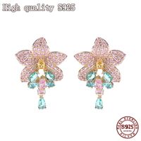 Wholesale 2021 High Quality and Fashionable EARRINGS COLOR S925 Silver Needle Full Zirconium Inlaid Flower Lady Earrings