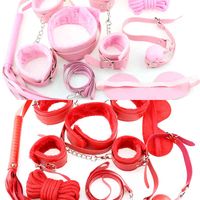 Wholesale NXY SM Bondage Set Pink and Black BDSM Sex Toys for Couples Exotic Accessories PU Leather y Handcuffs Whip Rope Products