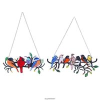 Wholesale Decorative Objects Figurines Multicolor Birds On Wire Stained Glass Suncatcher Window Ornaments Pendant Home Decoration Gifts For Bird Lov