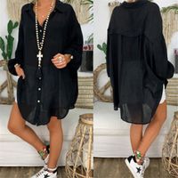 Wholesale Linen Womens Blouses Plus Size Long Sleeve V2Neck Female Beach Style Loose Women Shirts Casual Solid Color Woman Clothes