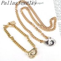 Wholesale 3Sets New Trendy Handcuffs Bracelet necklace gold silver color link chain Couple Lock charm jewelry necklace For Women Men gift