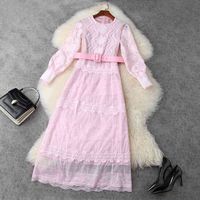 Wholesale Casual Dresses Spring Embroidery Reception s Xlslim Sexy Long Sleeve Summer Dress Lace Organza Pink Princess Party AUGF