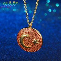 Wholesale Pendant Necklaces Juya Handmade Religious Jewelry Supplies Micro Pave Zirco Turkish Flag Crescent Moon Necklace For Muslim