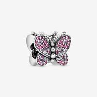 Wholesale 100 Sterling Silver Pink Pave Butterfly Charms Fit Pandora Original European Charm Bracelet Fashion Women Wedding Engagement Jewelry Accessories