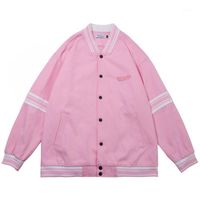 Wholesale Men s Jackets Unisex Retro Letter Printed Bomber Jacket Oversize Streetwear Mens Harajuku Pink Varsity Baseball Coats Tops