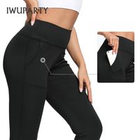 Wholesale Yoga Outfits IWUPARTY Black Pocket Pants Patchwork Scrunch BuLeggings Workout Fitness Sport Tights Gym Clothes Push Up Long Legging