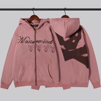 Wholesale Designer Mens Womens Pink Hoodie Master Skull Ink Print Hooded Zipper Sweatshirt Fashion Tide Loose Jackets High Street Casual Hoodies