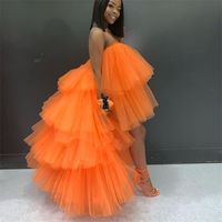 Wholesale Puffy Tulle Hi Low Prom Gown Party Dresses Tiered Ball Cocktail Formal Dress Chic Orange Skirt Tutu Occasion Wear