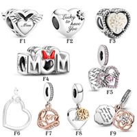 Wholesale NEW Sterling Silver Fit Pandora Charms Bracelets Love Heart Mom Flower Rose Gold Charms for European Women Wedding Original Fashion Jewelry