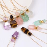Wholesale Natural Stone Pendant Necklace Gemstone Perfume Bottle for Women Healing Crystal Essential Oil Diffuser jade necklace