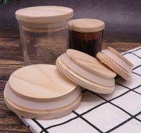 Wholesale Wooden Mason Jar Lids Sizes Environmental Reusable Wood Caps With Silicone Ring Glass Bottle Sealing Dust Cover