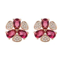 Wholesale Fashion Chic Windmill Flower Red Crystal Ruby Gemstones Diamonds Women s Stud Earrings Rose Gold Color Jewelry Accessories