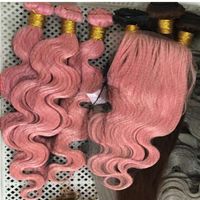 Wholesale Brazilian Body Wave Straight Hair Weaves Double Wefts g pc Pink Color Can be Dyed Human Remy Hair Extensions Mnukw