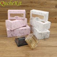 Wholesale Pink Marbling Paper Cake Box Wedding Gifts For Guests Food Cookies Candy Box Baby Shower Christmas Gift Wrap With Window Y0606
