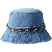 Wholesale Summer Women Light Luxury Denim Chain Bucket Hat Female Harajuku Retro Panama Fisherman Hat Korean Fashion Sun Hat