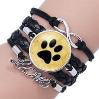 Wholesale Tennis Handmade Pet Paws Glass Cabochon Bracelet For Dog Lovers Footprint Infinity Multilayer Leather Bracelets Jewelry