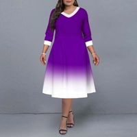 Wholesale Plus Size Dresses Ombre Print For Year Spring Women V Neck Elegant Midi Dress A Line Purple Party African Outfits