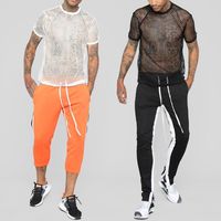 Wholesale New Men s Sexy Transparent Mesh T shirts Male Short Sleeve Hollow Out T Shirt Summer Casual Fitness Tee Tops Plus Size