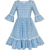 Wholesale Girl s Dresses Flower Girl Dress Denim Blue Bell Sleeve Ruffled Easter Cotton Summer Princess Wedding Party Size