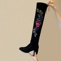 Wholesale shoes Autumn pointed Embroidered Flower knee length thick thin high heel elastic women s boots