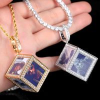 Wholesale Hip Hop Rotatable Round Iced Out Personalized Custom Printed Picture Memory Locket Pendant Photo Necklace